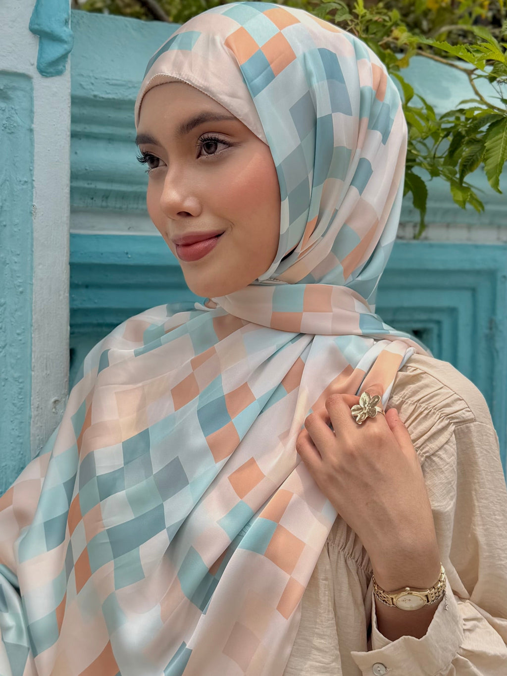 Mosaic in Afterglow | Satin Shawl