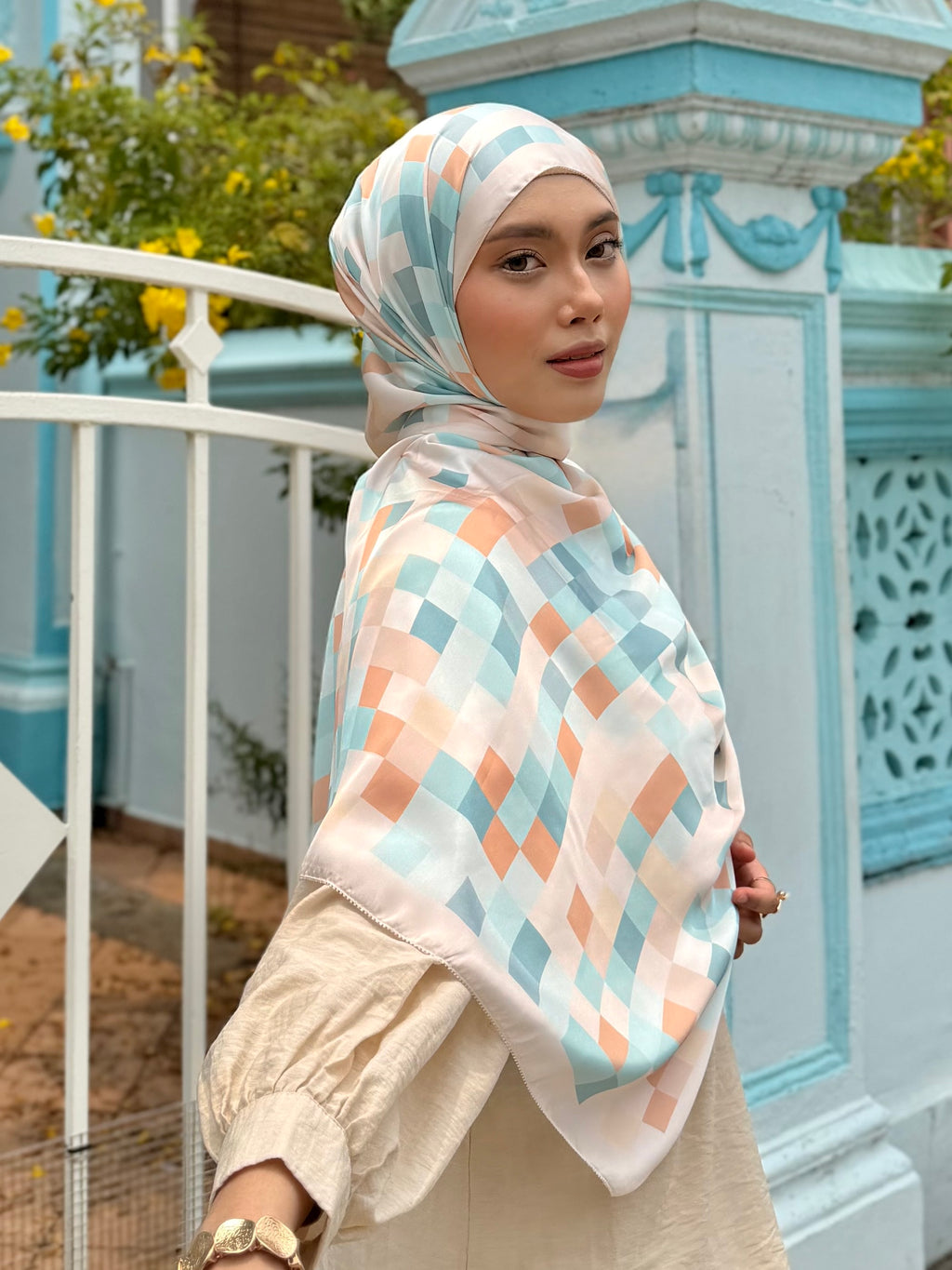 Mosaic in Afterglow | Satin Shawl